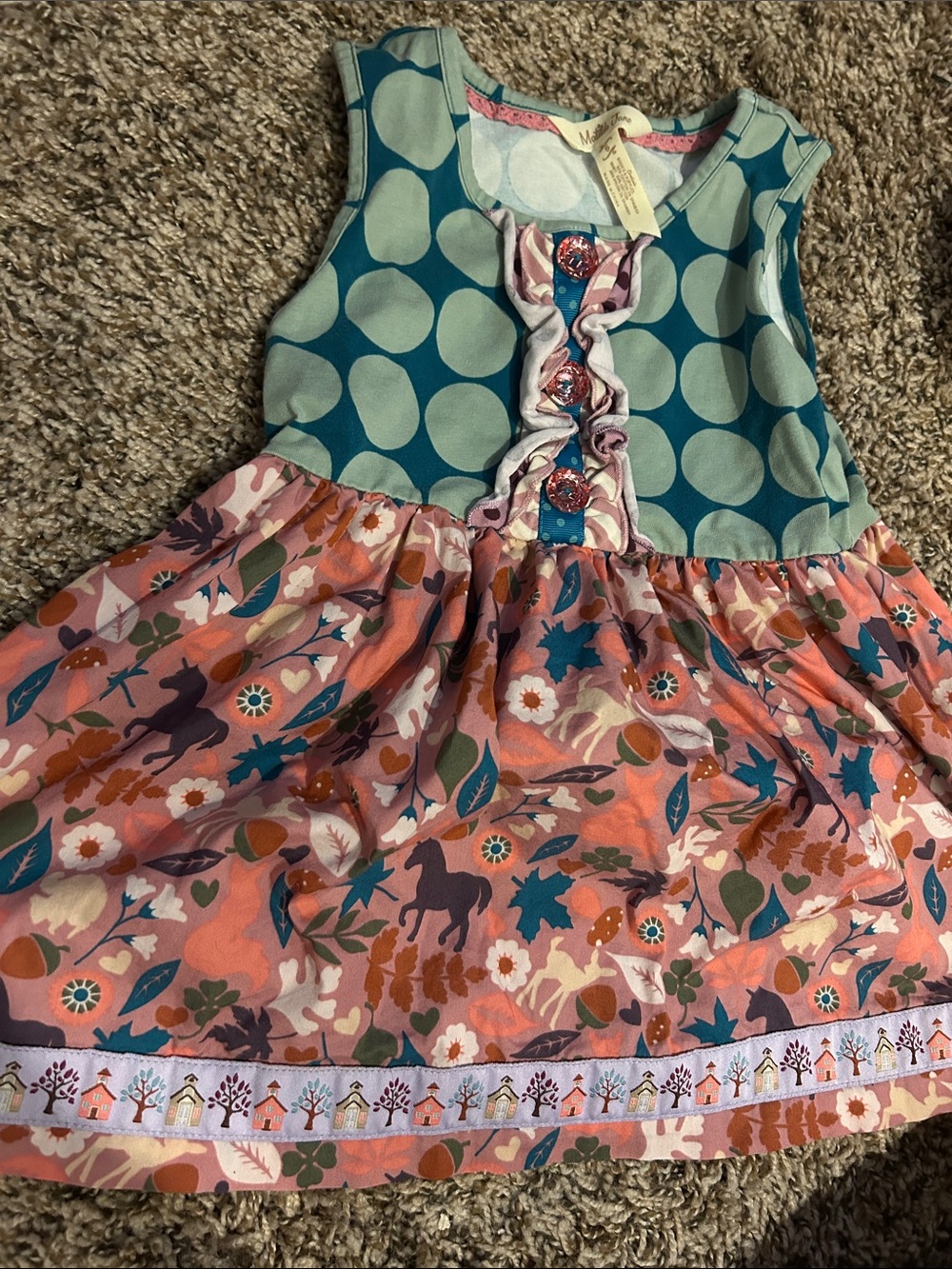 Matilda Jane Teal and Coral Horse & Floral Print tunic top size 6